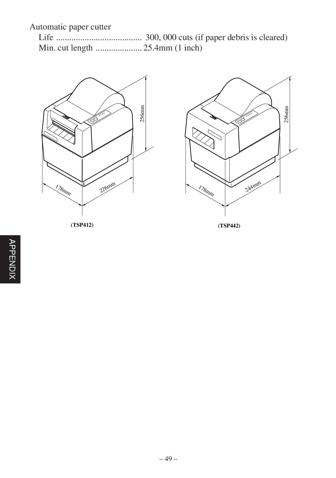 Star Micronics TSP400 Series user manual Automatic paper cutter 