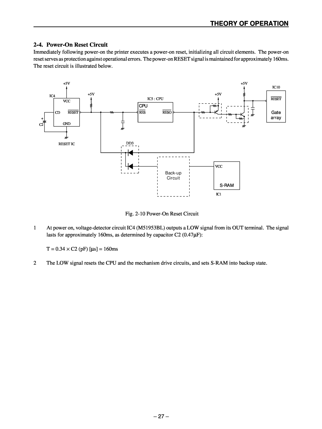 Star Micronics TSP400 technical manual Power-On Reset Circuit, Theory Of Operation 