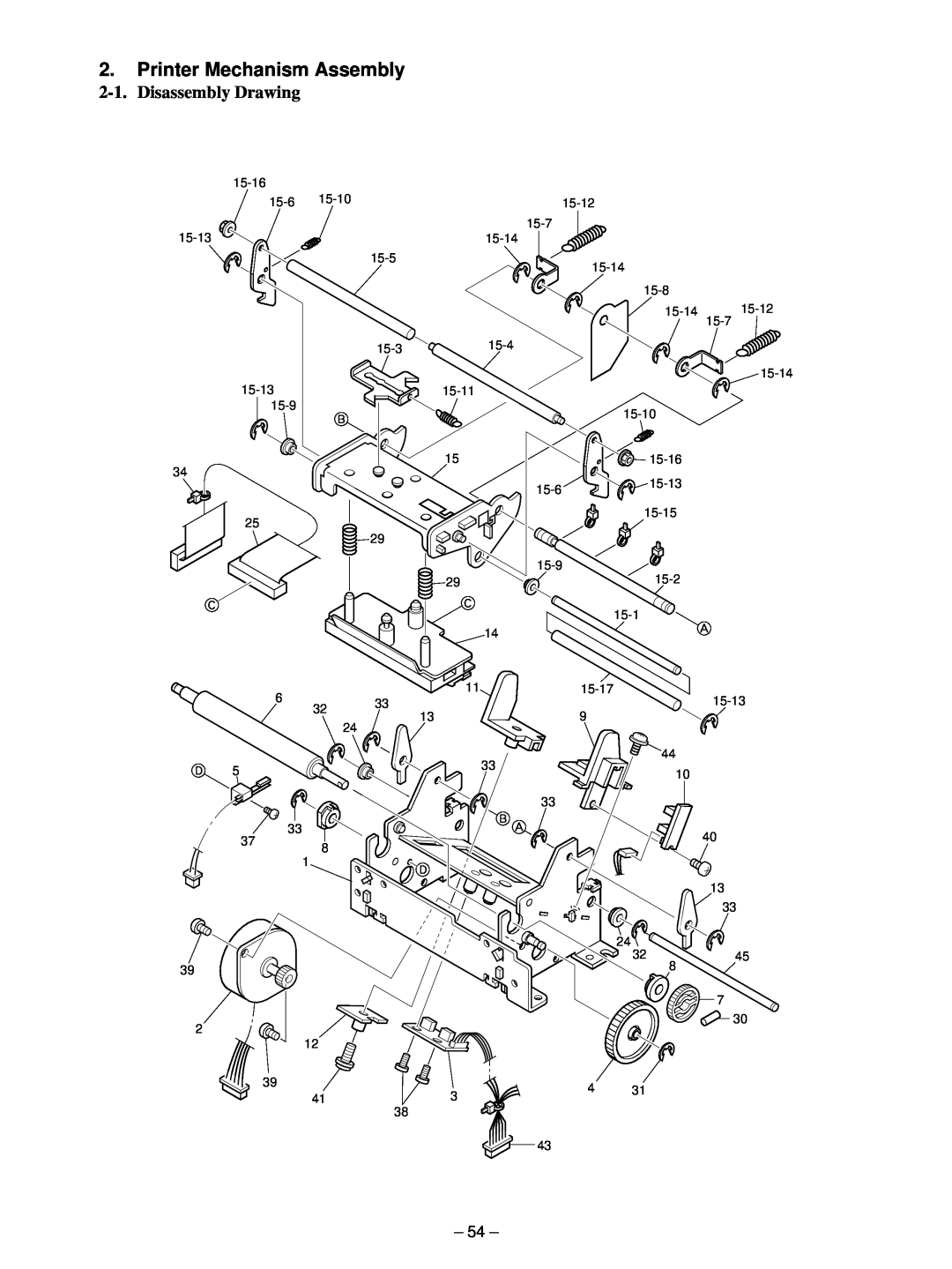 Star Micronics TSP400 technical manual Printer Mechanism Assembly, Disassembly Drawing 