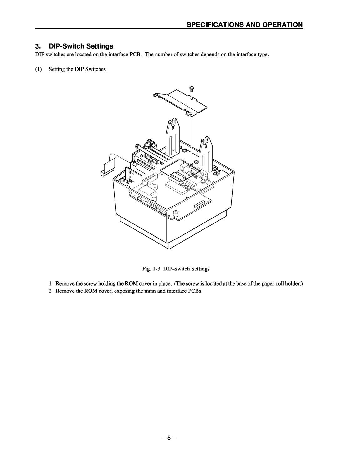 Star Micronics TSP400 technical manual SPECIFICATIONS AND OPERATION 3. DIP-Switch Settings 