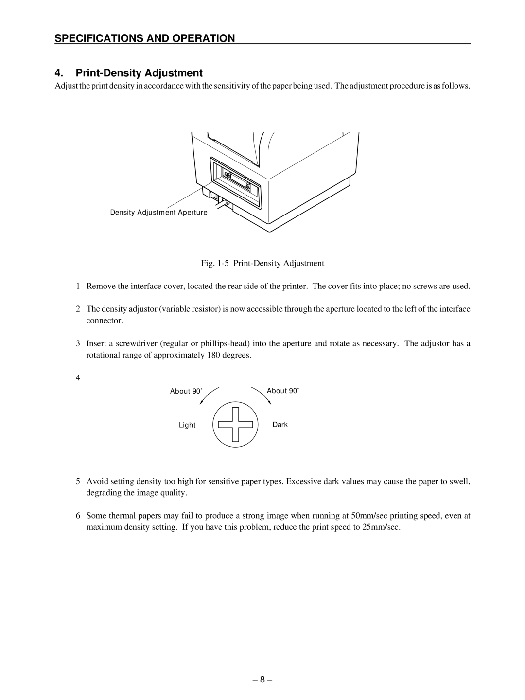 Star Micronics TSP400 technical manual Print-Density Adjustment 