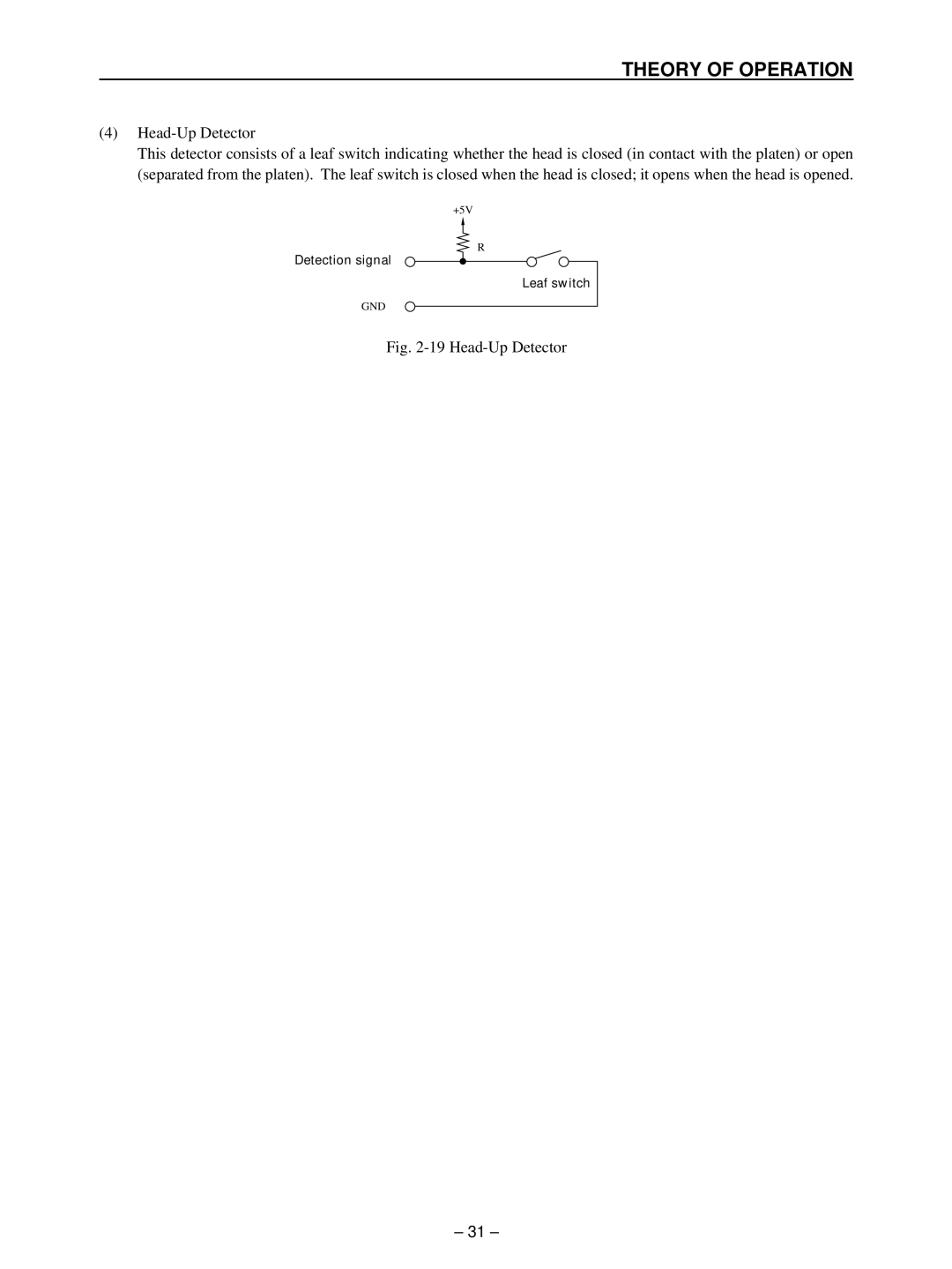 Star Micronics TSP400 technical manual Head-Up Detector 