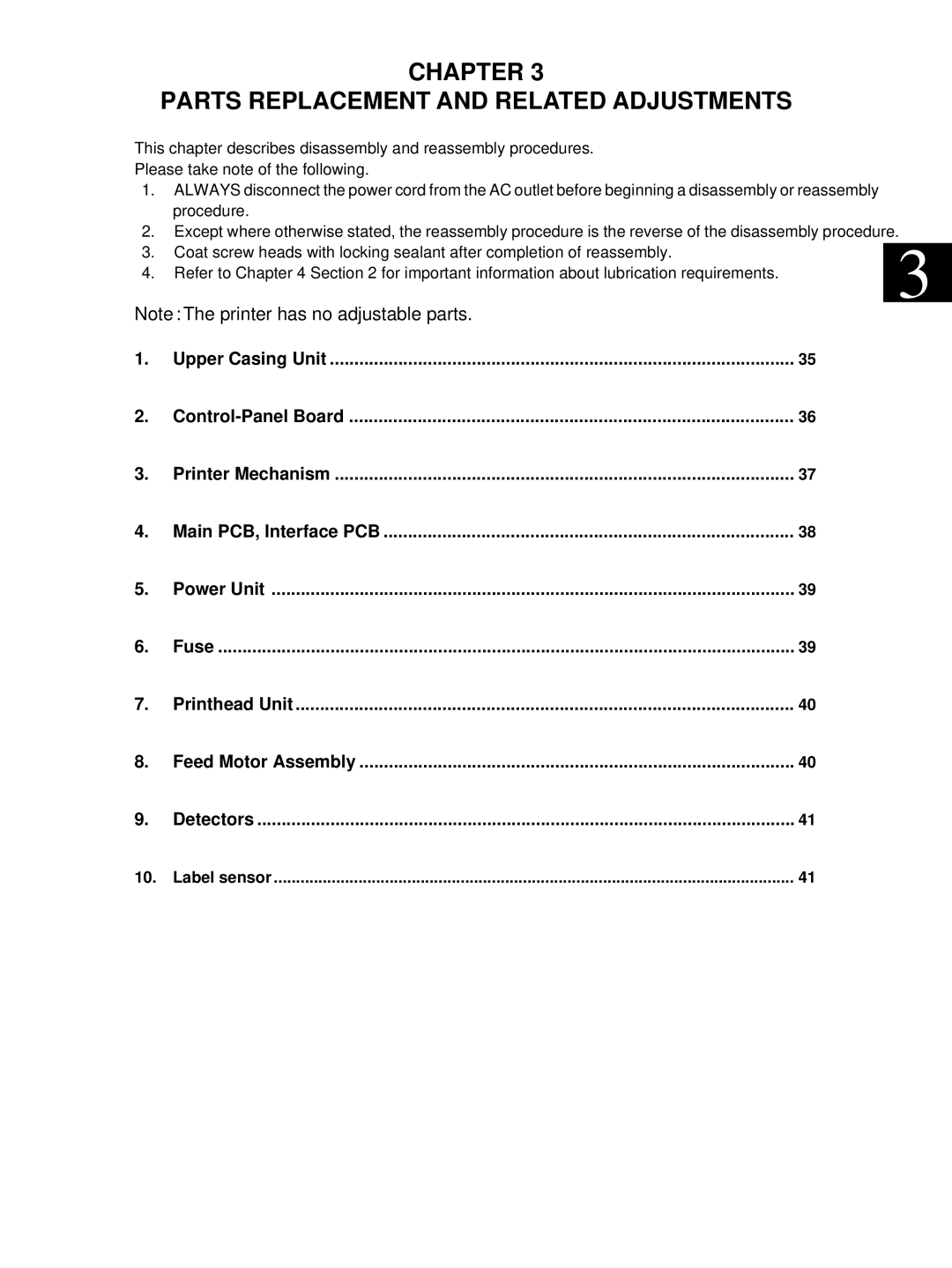 Star Micronics TSP400 technical manual Chapter Parts Replacement and Related Adjustments 