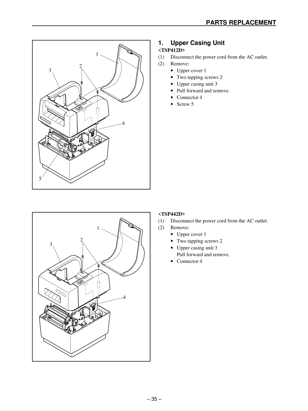 Star Micronics TSP400 technical manual Upper Casing Unit, TSP412D 