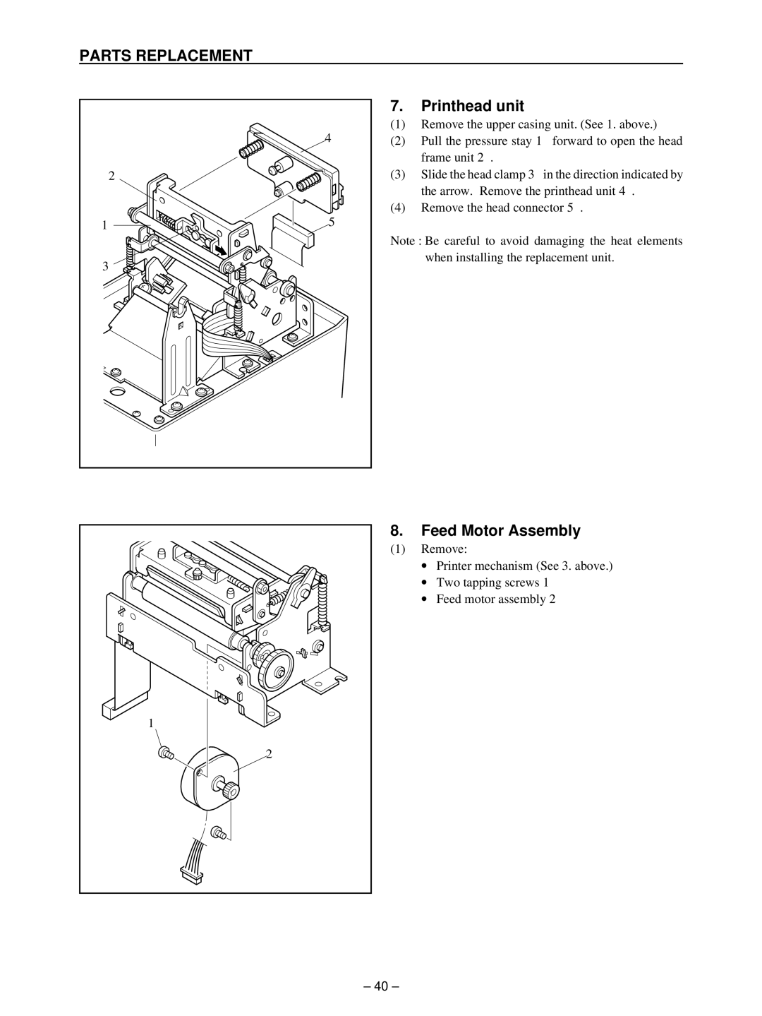 Star Micronics TSP400 technical manual Printhead unit, Feed Motor Assembly 