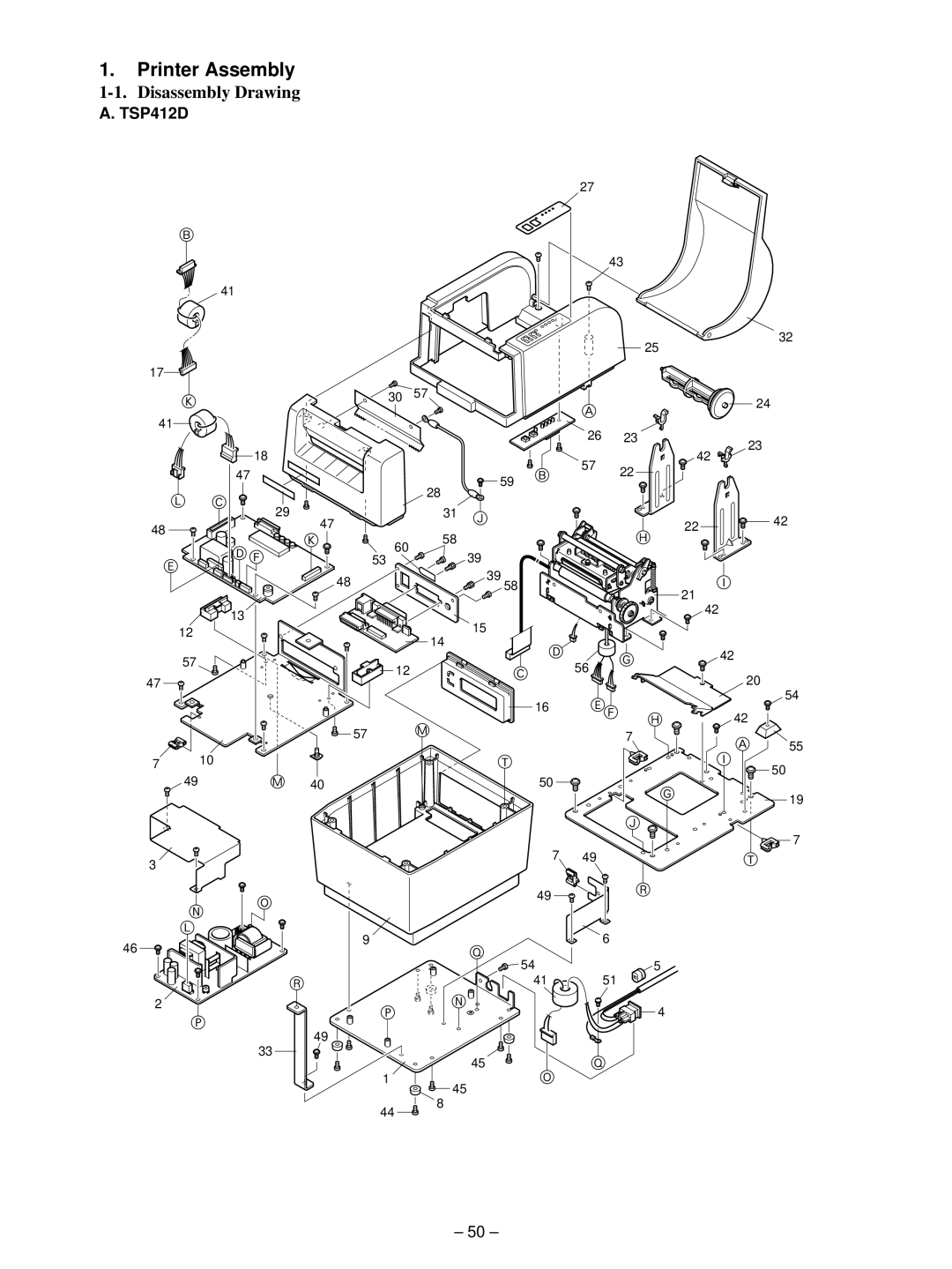 Star Micronics TSP400 technical manual Printer Assembly, Disassembly Drawing 