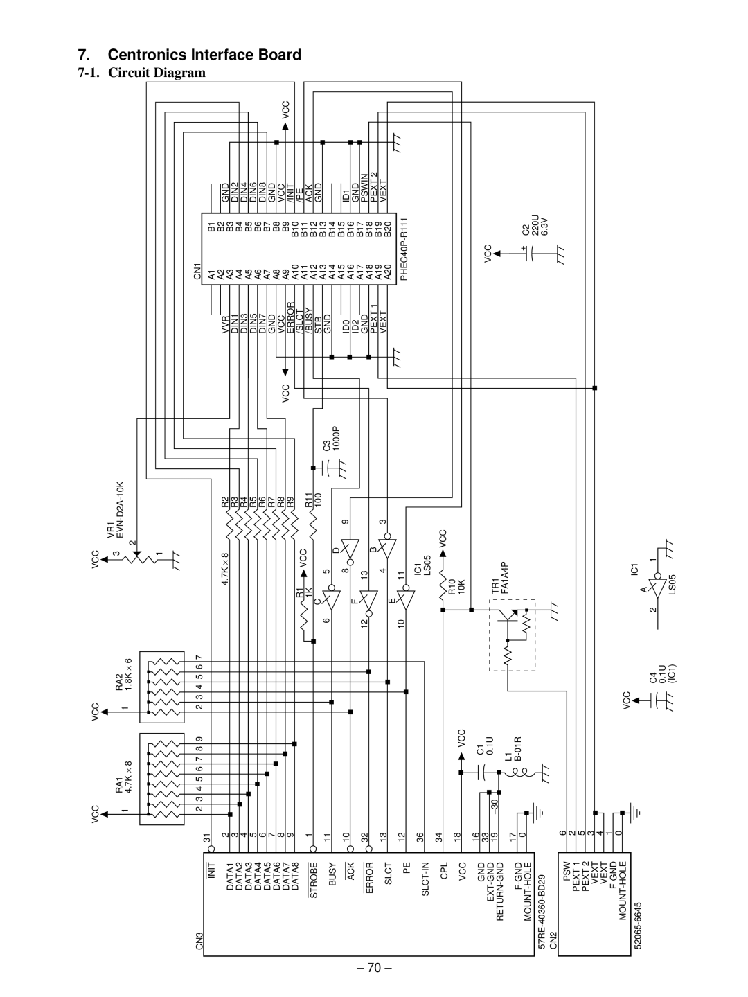 Star Micronics TSP400 technical manual CentronicsInterface, Circuit Diagram 