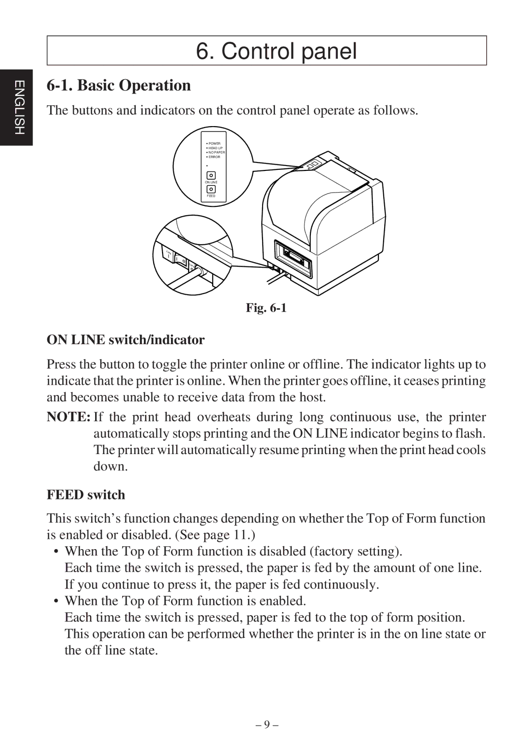 Star Micronics TSP400Z Series user manual Control panel, Basic Operation 