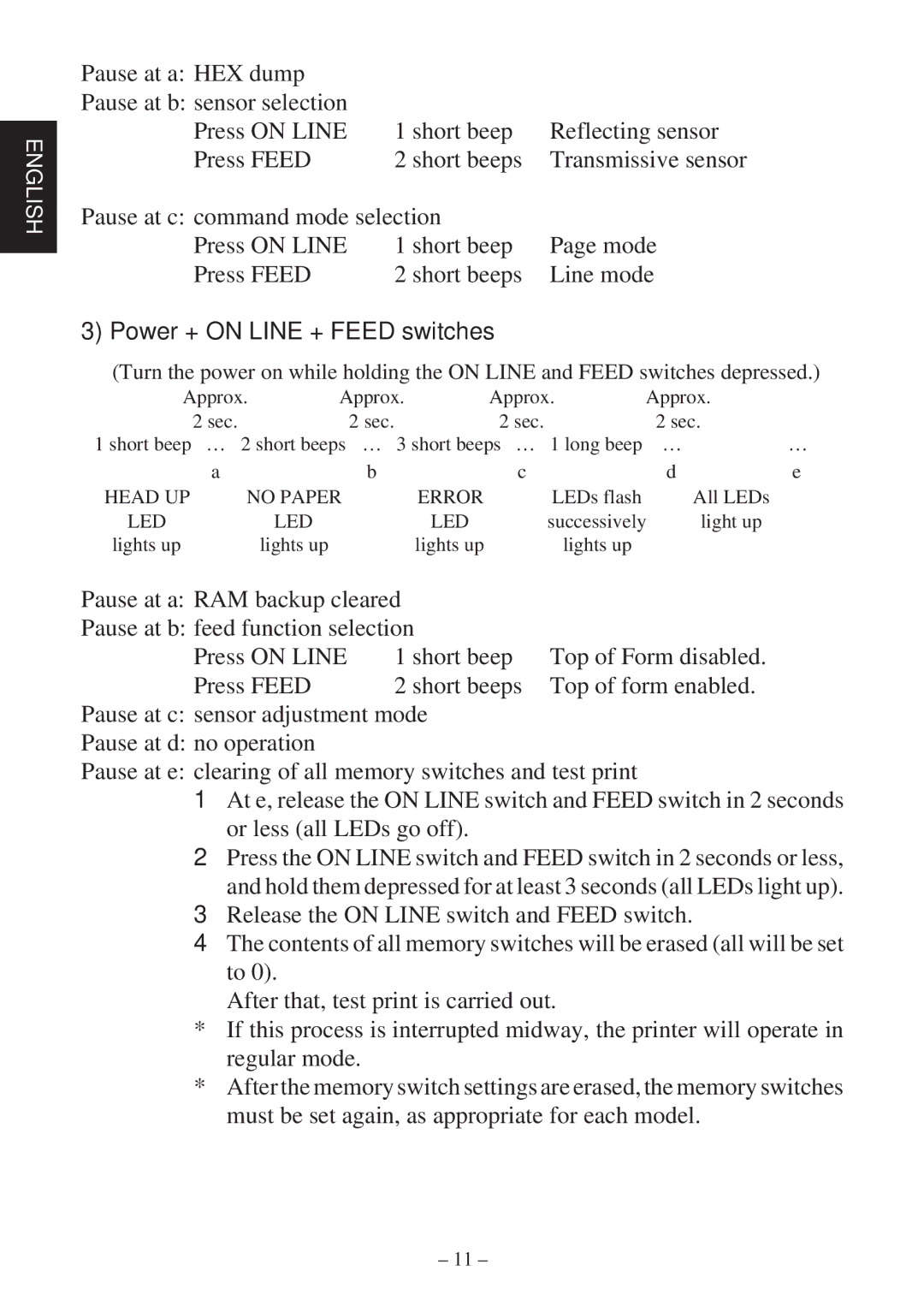 Star Micronics TSP400Z Series user manual Power + on Line + Feed switches 