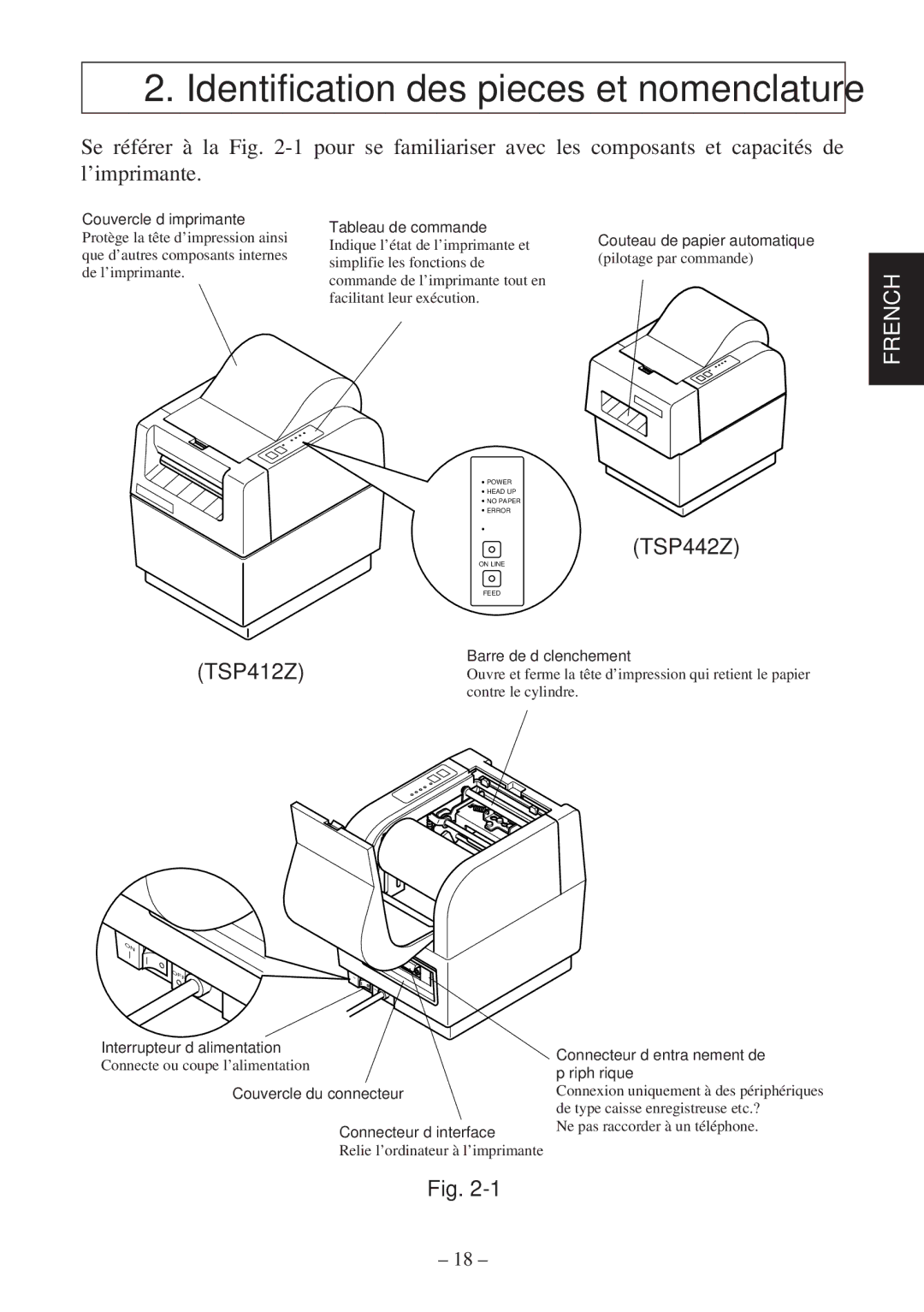 Star Micronics TSP400Z Series user manual Identification des pieces et nomenclature 