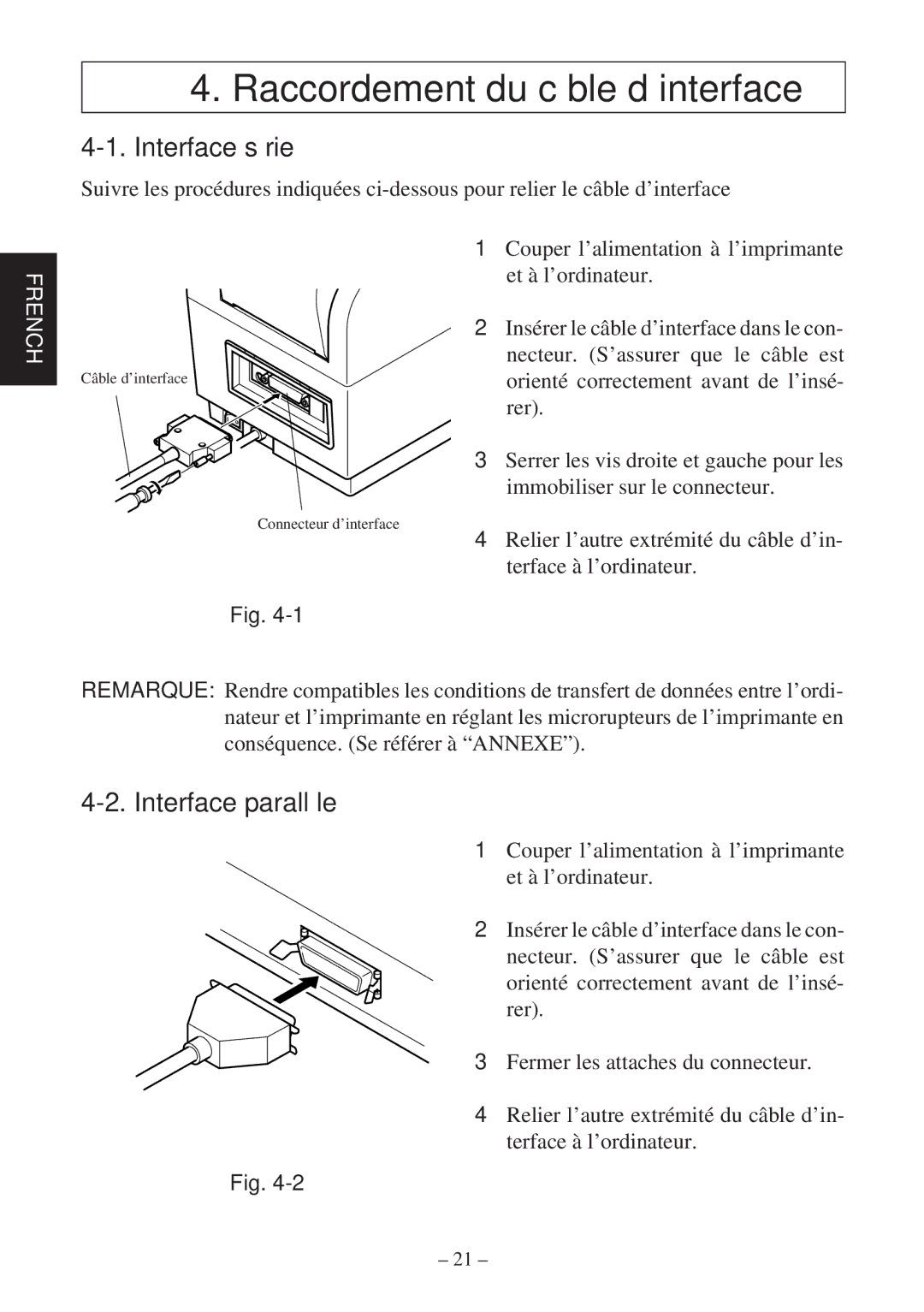 Star Micronics TSP400Z Series user manual Raccordement du câble d’interface, Interface série 