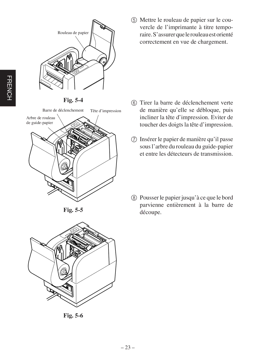 Star Micronics TSP400Z Series user manual Rouleau de papier Barre de déclenchement 