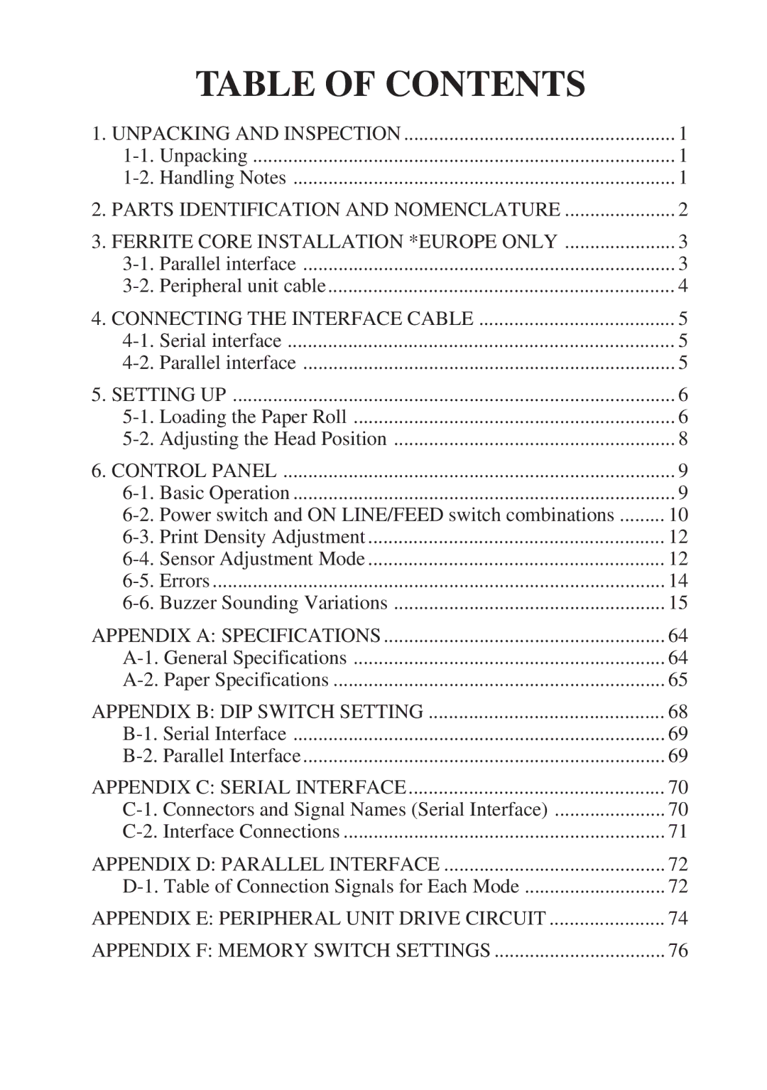 Star Micronics TSP400Z Series user manual Table of Contents 