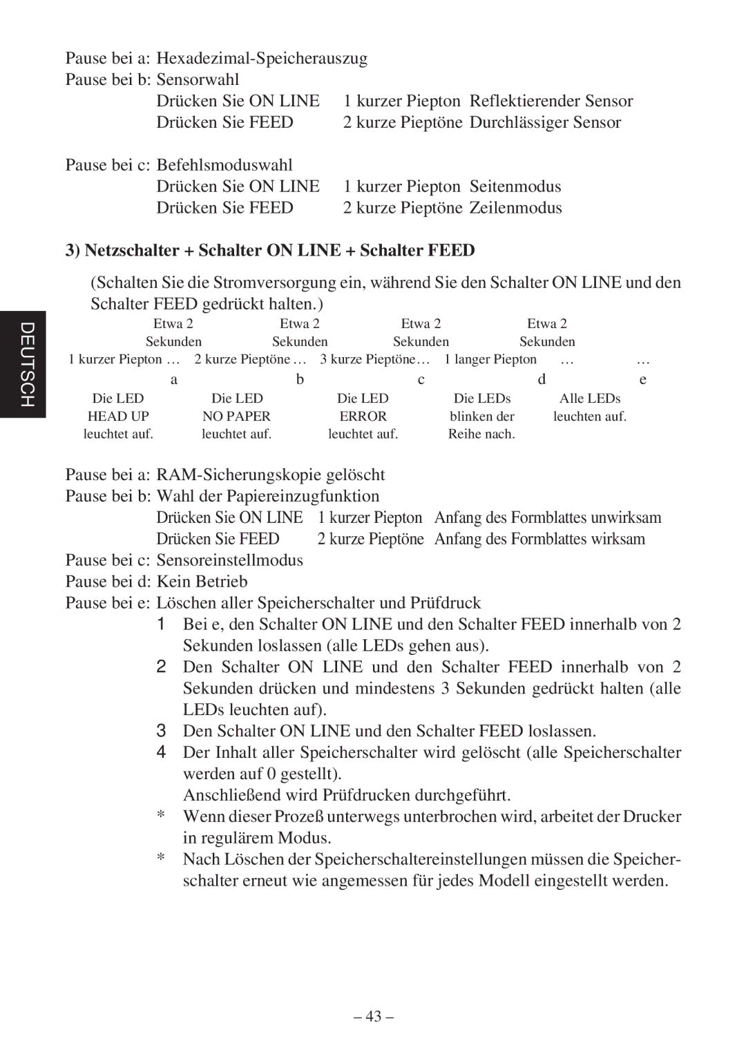 Star Micronics TSP400Z Series user manual Netzschalter + Schalter on Line + Schalter Feed 