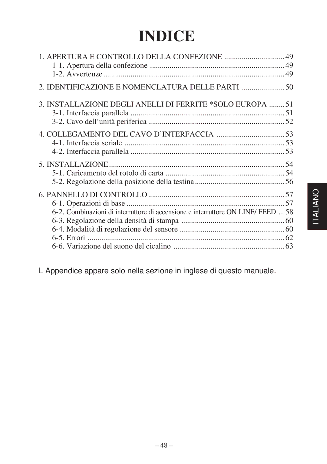 Star Micronics TSP400Z Series user manual Indice 