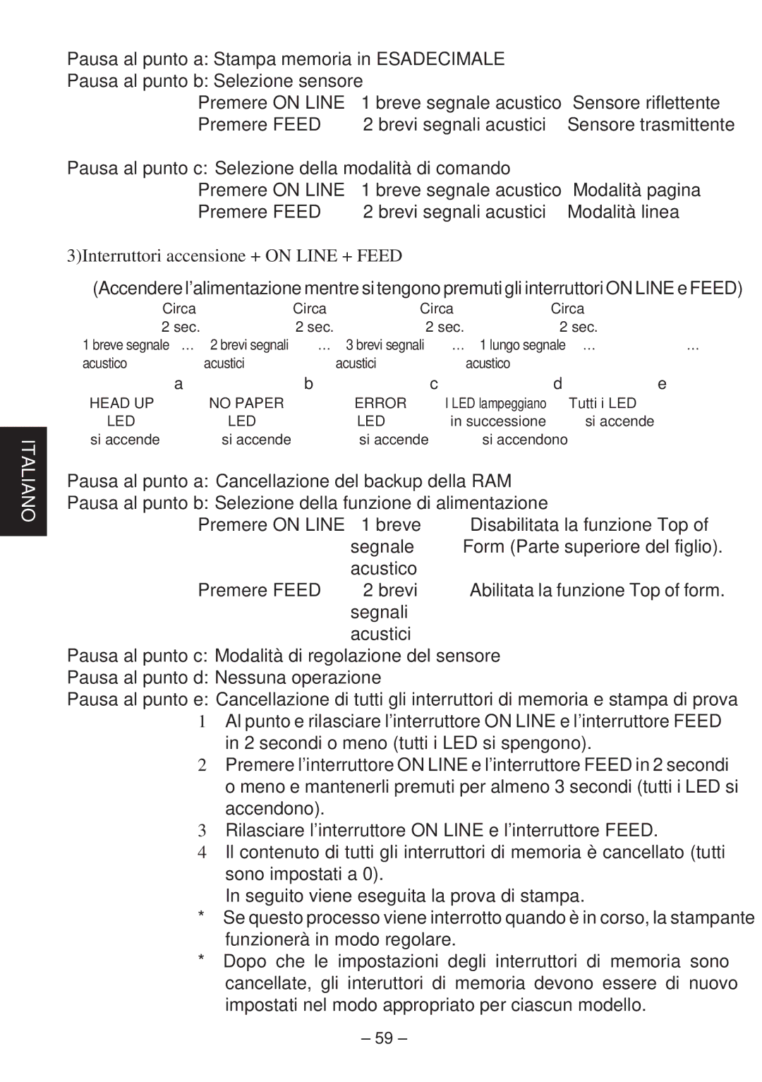 Star Micronics TSP400Z Series user manual 3Interruttori accensione + on Line + Feed 