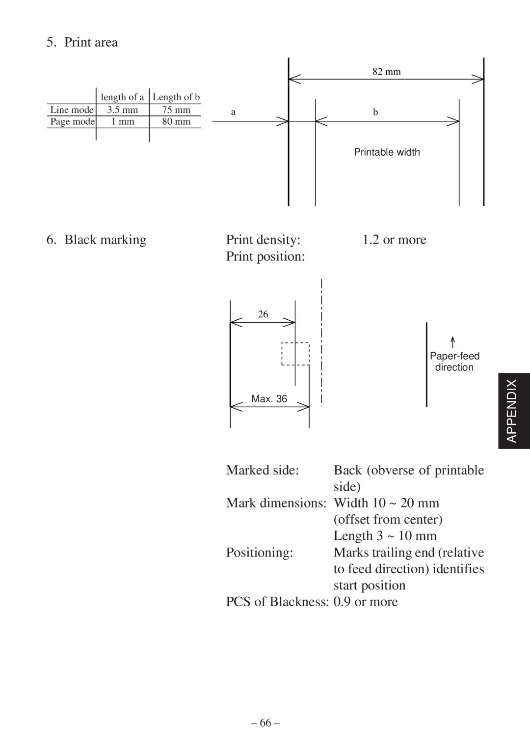 Star Micronics TSP400Z Series user manual Print area 