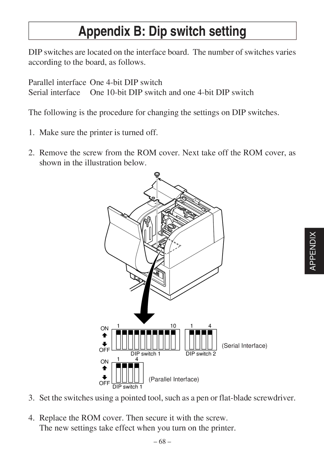 Star Micronics TSP400Z Series user manual Appendix B Dip switch setting 