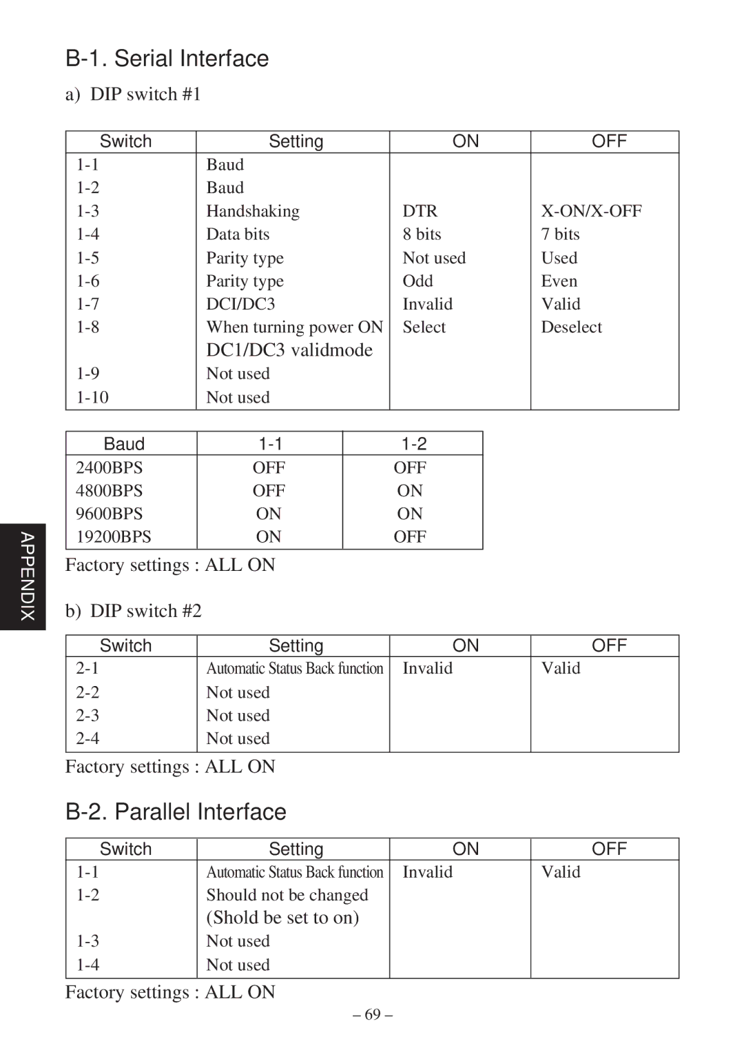 Star Micronics TSP400Z Series user manual Switch Setting, Baud 