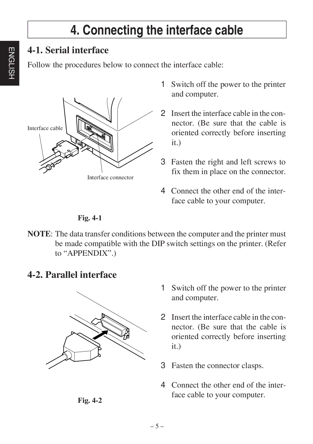 Star Micronics TSP400Z Series user manual Connecting the interface cable, Serial interface 