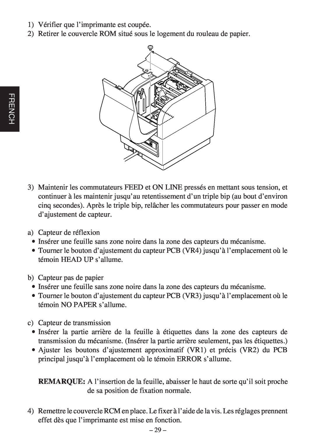 Star Micronics TSP400Z Series user manual 1 Vérifier que l’imprimante est coupée, French 