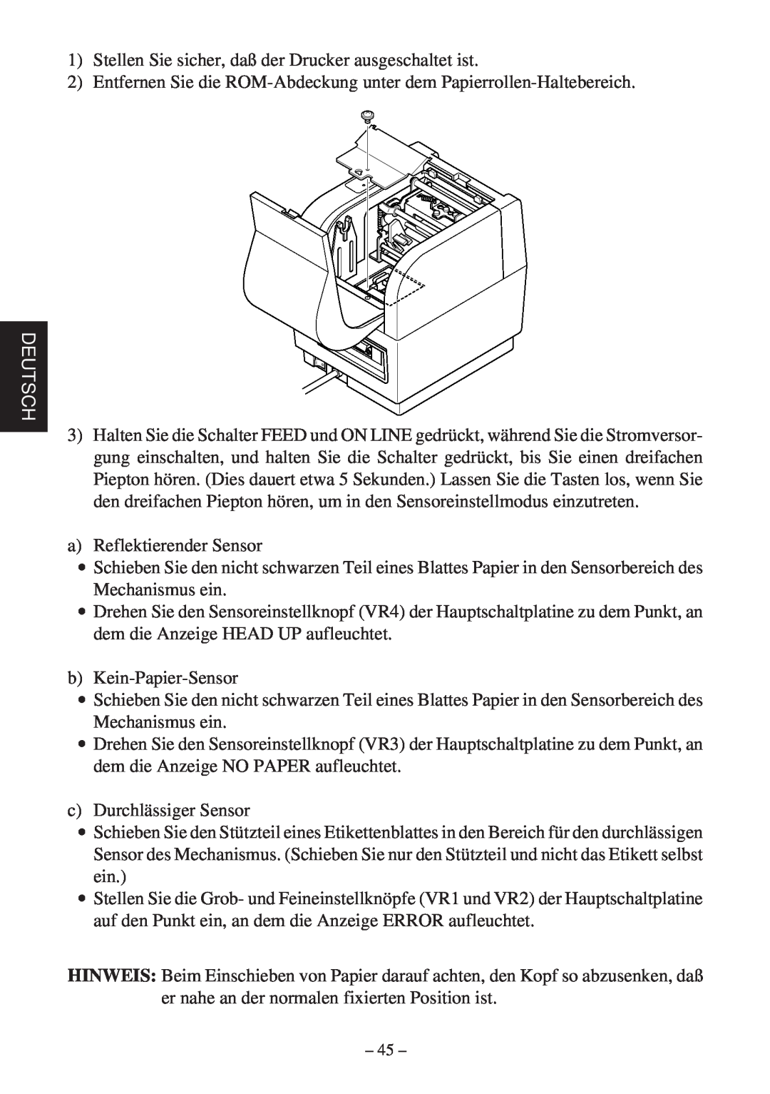Star Micronics TSP400Z Series user manual Stellen Sie sicher, daß der Drucker ausgeschaltet ist, Deutsch 