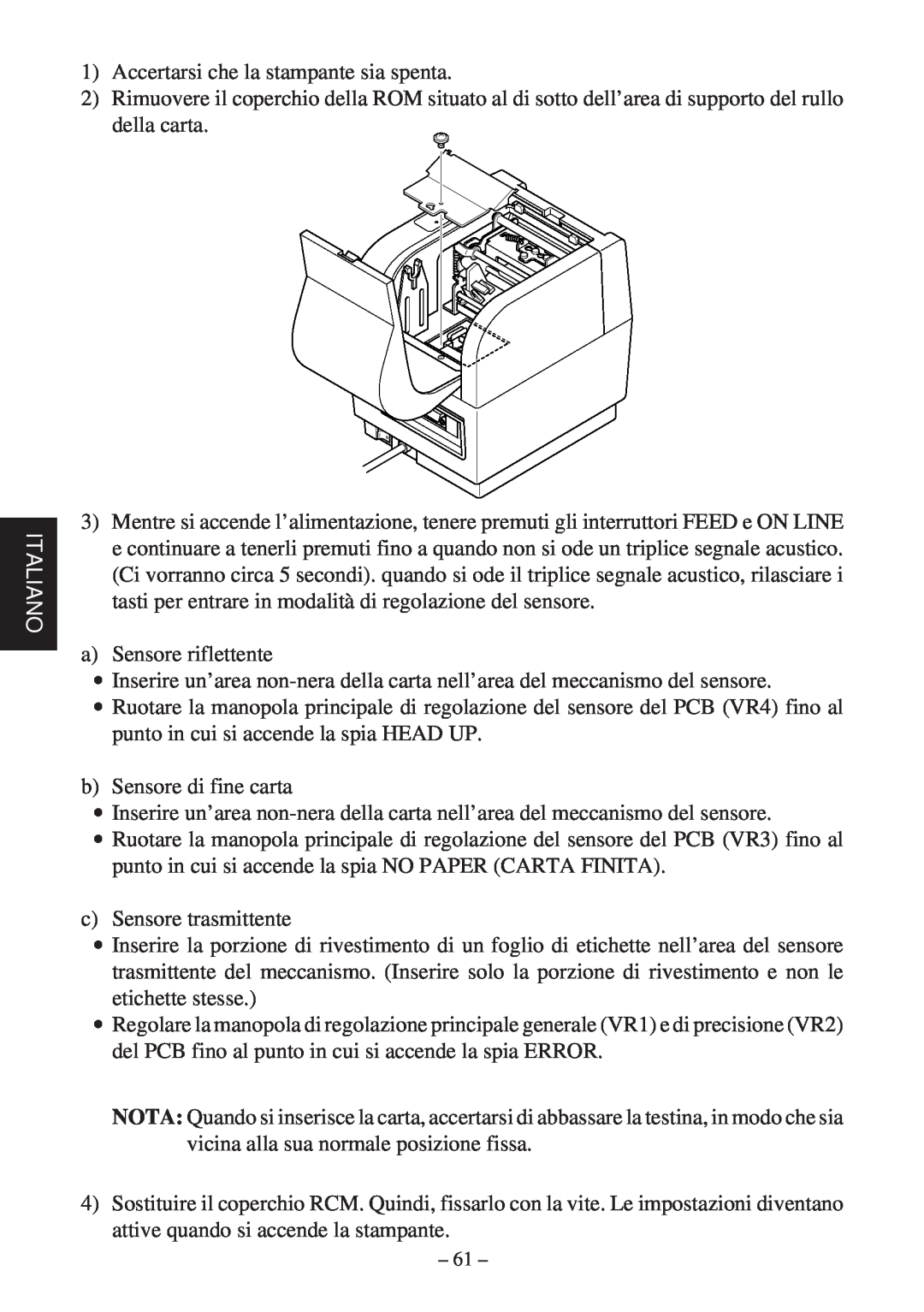 Star Micronics TSP400Z Series user manual Italiano, Accertarsi che la stampante sia spenta 