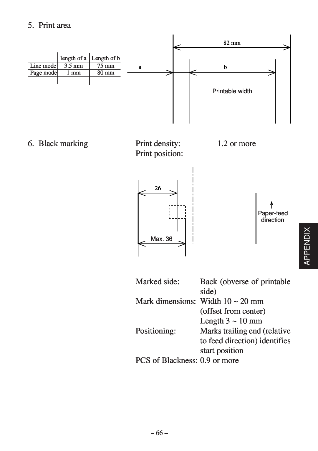 Star Micronics TSP400Z Series user manual Print area 