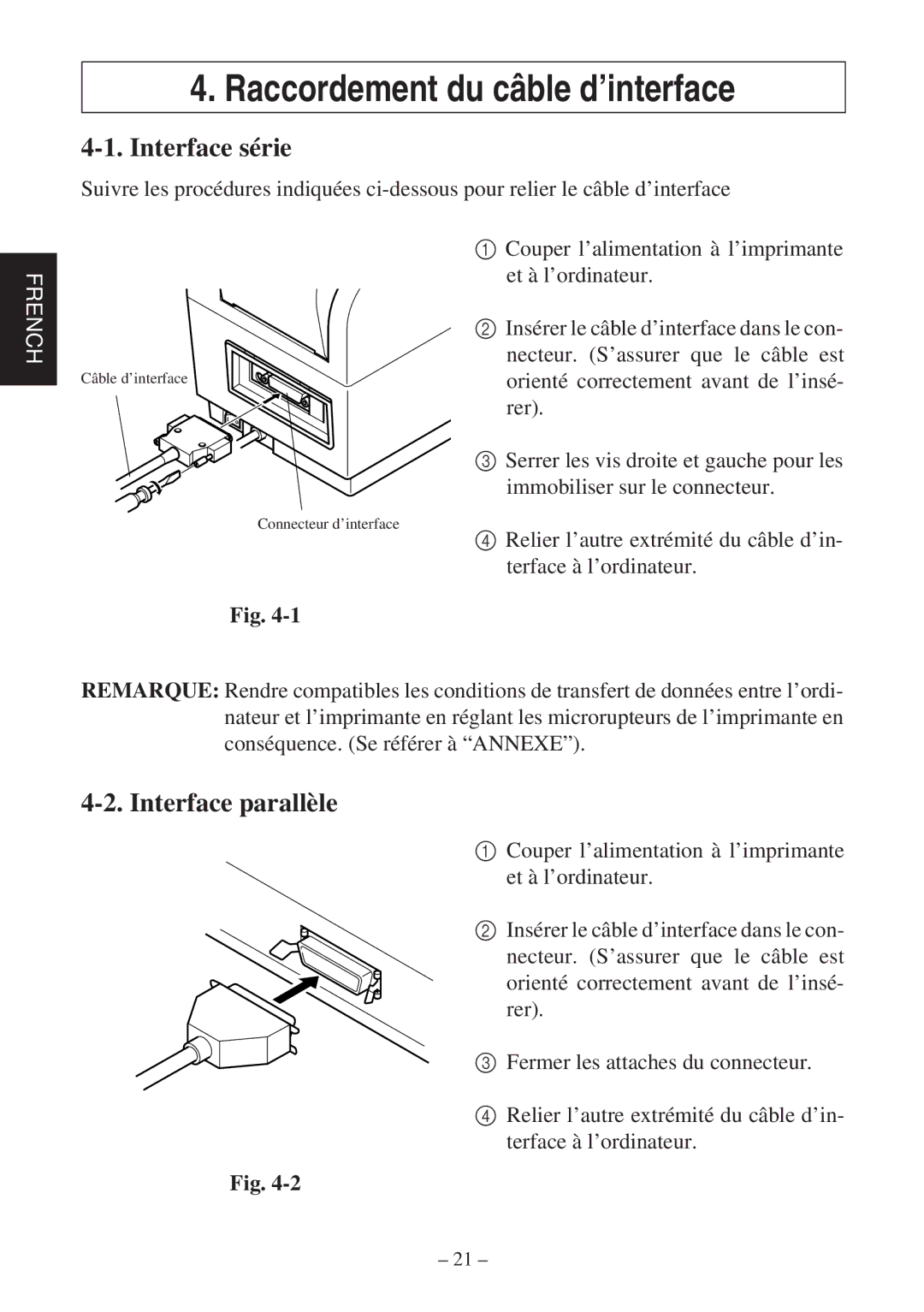 Star Micronics TSP400Z user manual Raccordement du câble d’interface, Interface série 