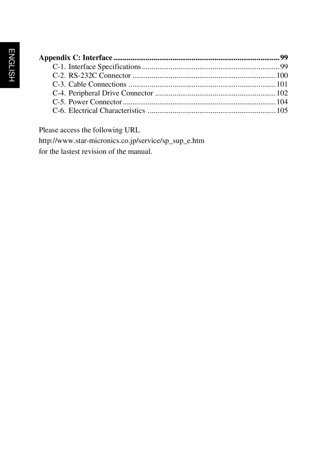 Star Micronics TSP552 user manual Appendix C Interface 