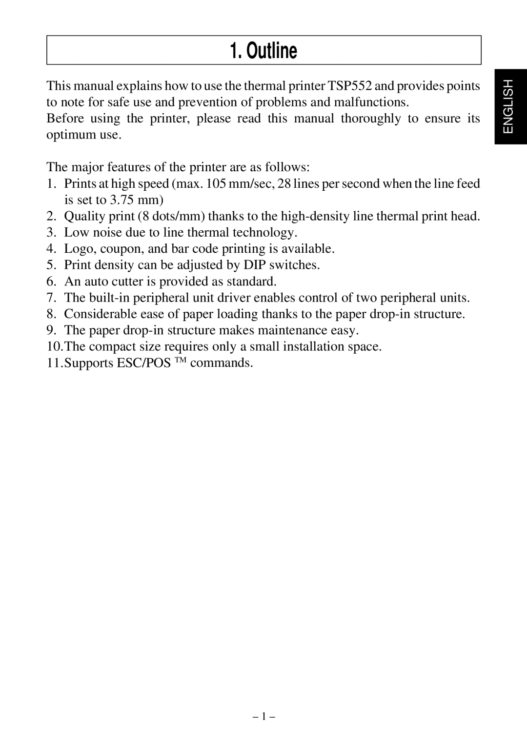 Star Micronics TSP552 user manual Outline 