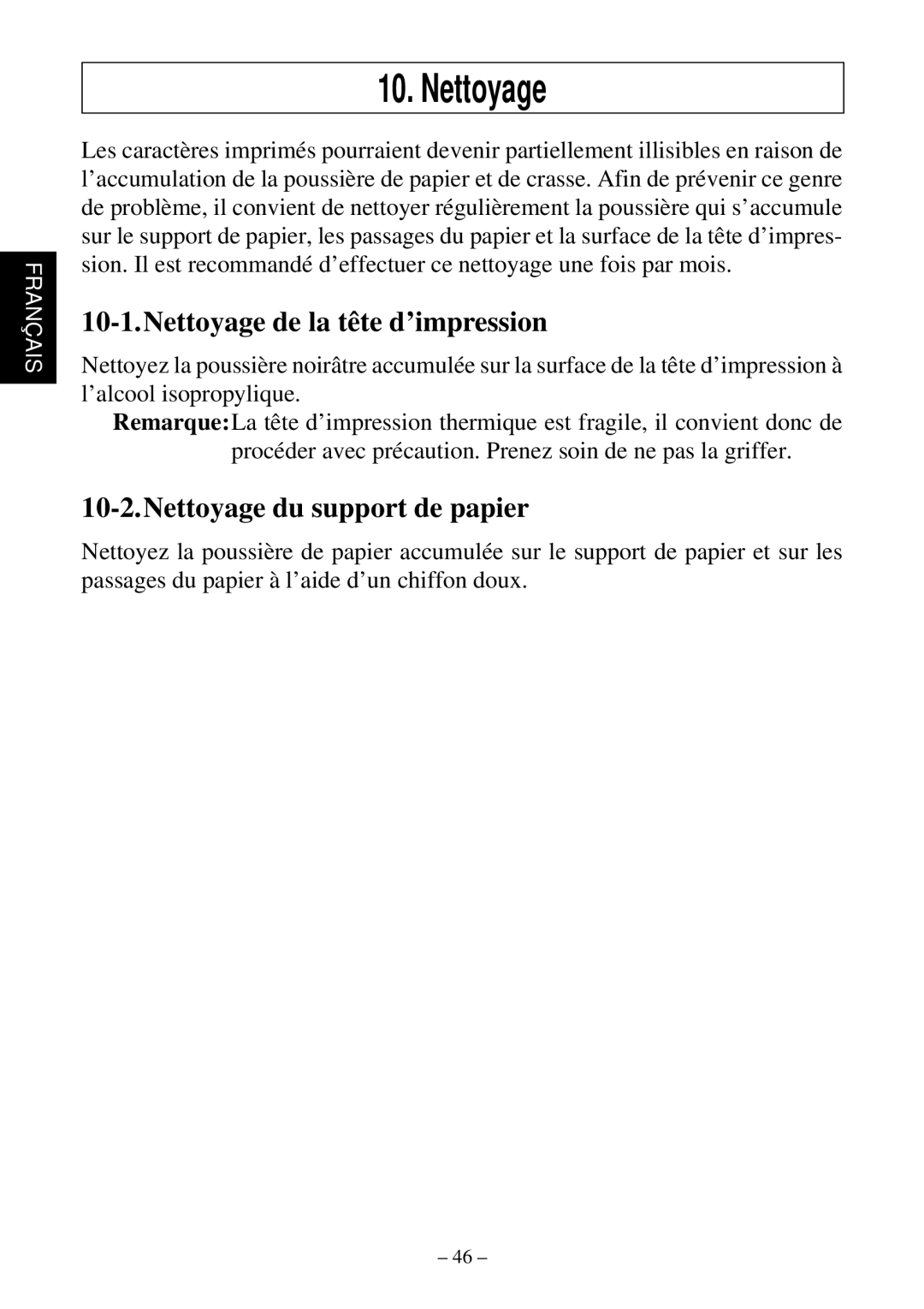 Star Micronics TSP552 user manual Nettoyage de la tête d’impression, Nettoyage du support de papier 