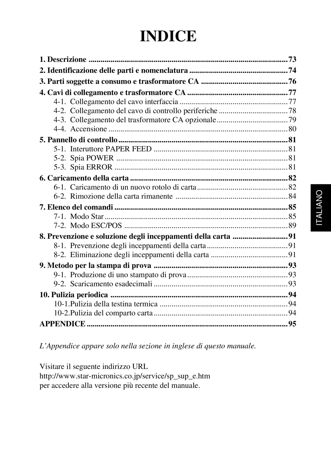 Star Micronics TSP552 user manual Indice 