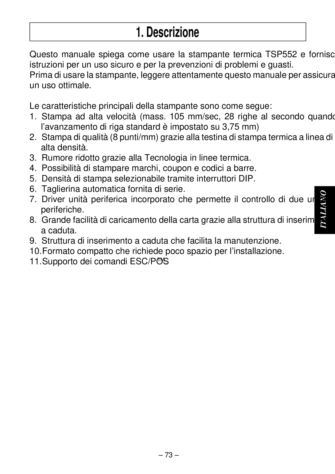 Star Micronics TSP552 user manual Descrizione 