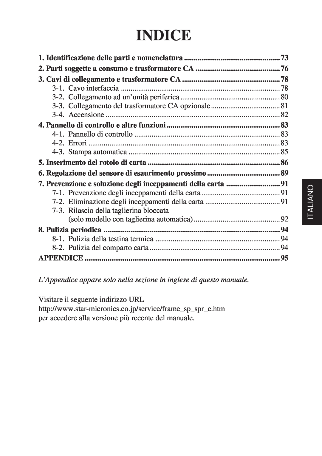 Star Micronics TSP600 user manual Indice, Italiano 