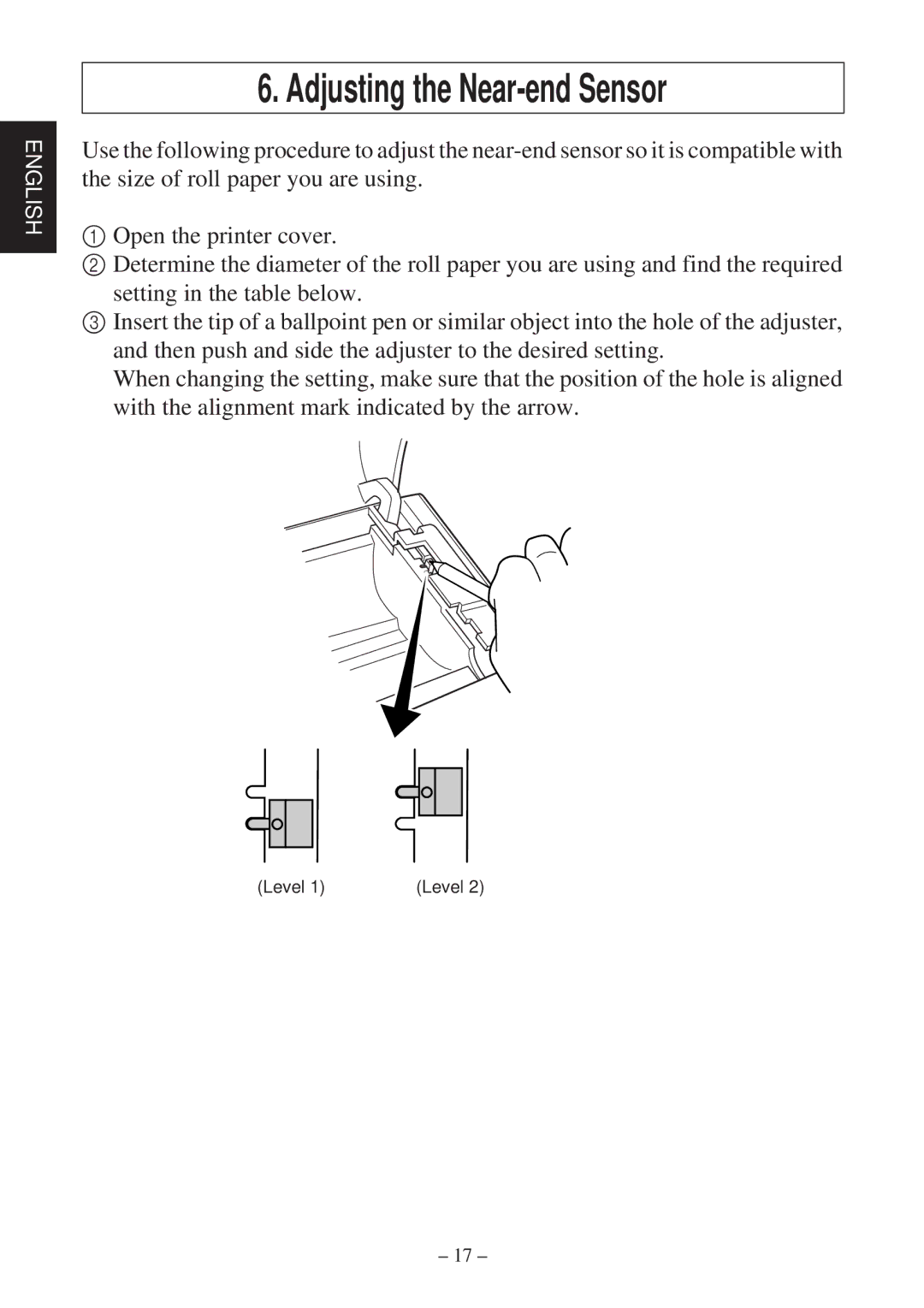 Star Micronics TSP600 user manual Adjusting the Near-end Sensor 