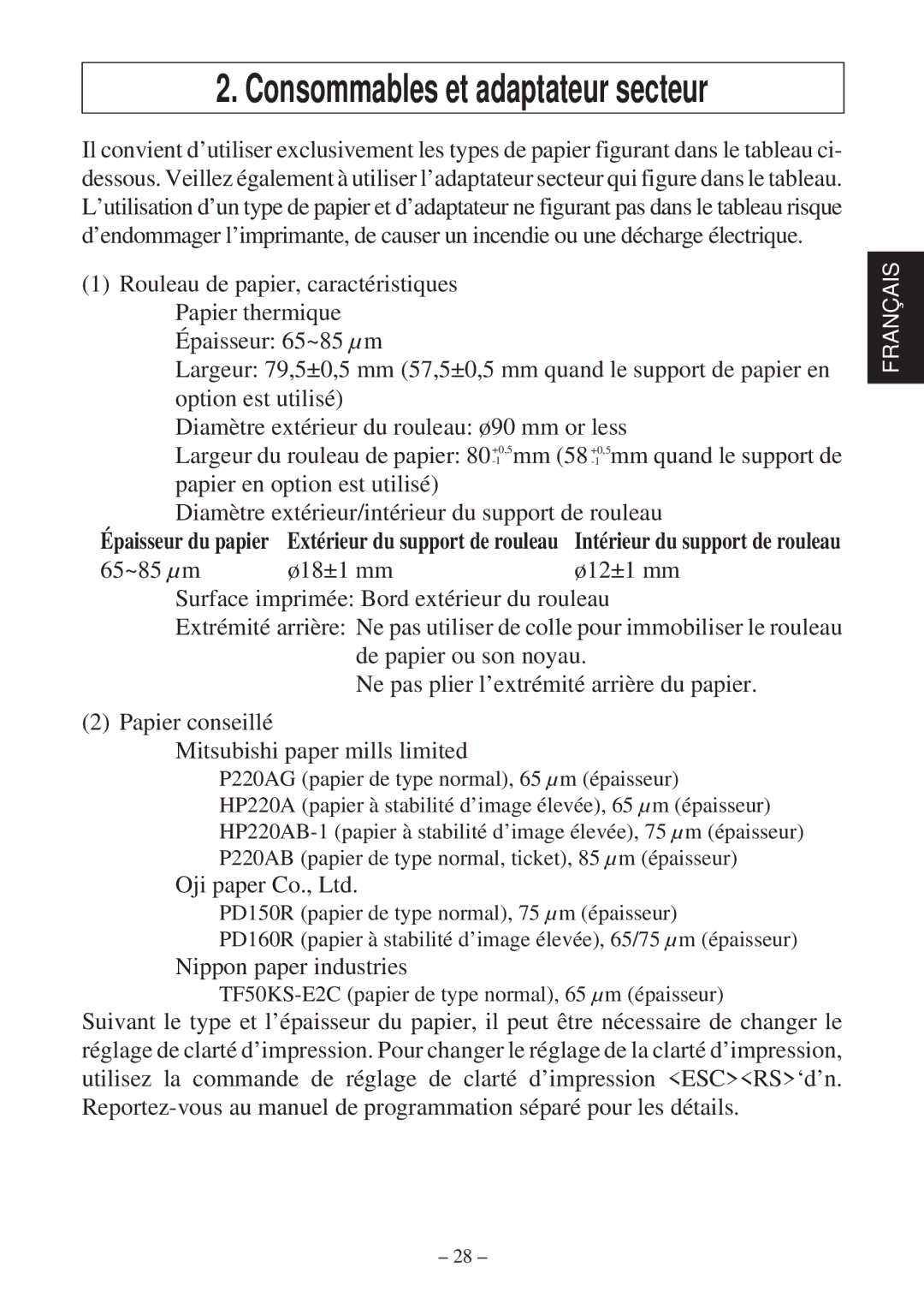 Star Micronics TSP600 user manual De papier ou son noyau, Ne pas plier l’extrémité arrière du papier 