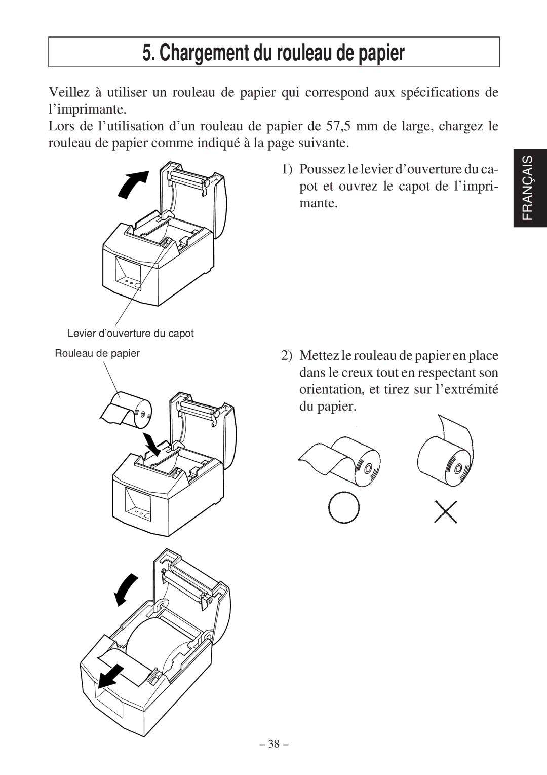 Star Micronics TSP600 user manual Chargement du rouleau de papier 