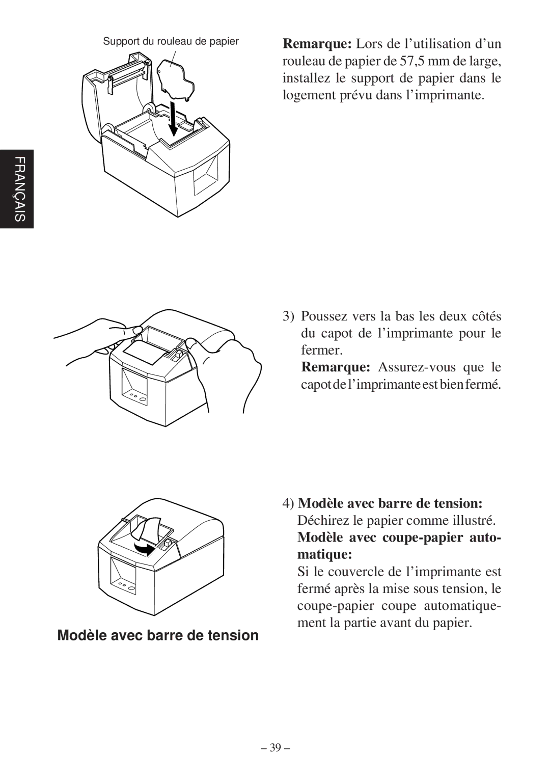 Star Micronics TSP600 user manual Modèle avec coupe-papier auto- matique 