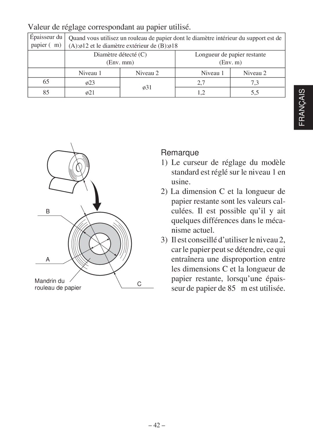 Star Micronics TSP600 user manual Valeur de réglage correspondant au papier utilisé, Entraînera une disproportion entre 