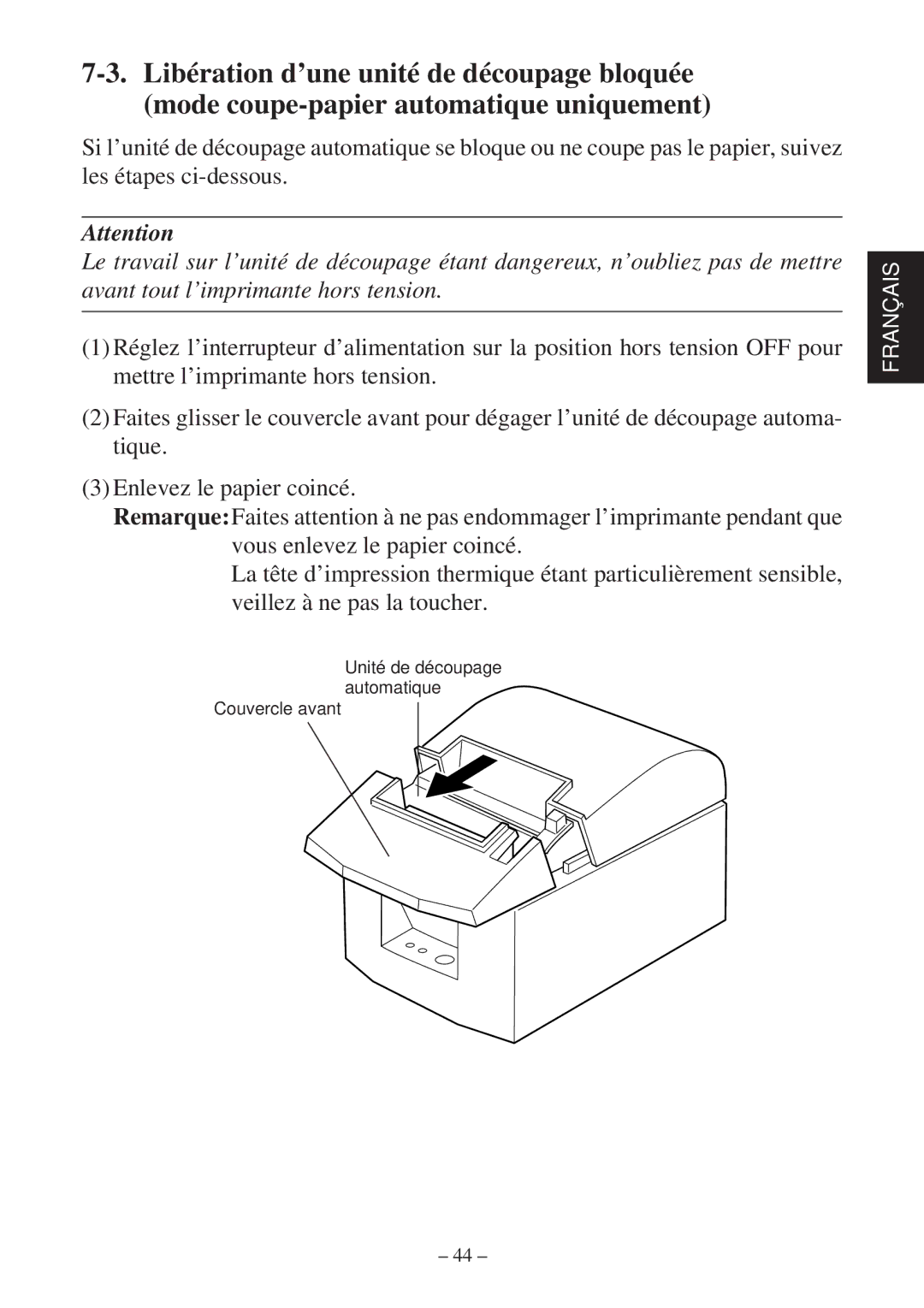 Star Micronics TSP600 user manual Unité de découpage automatique Couvercle avant 