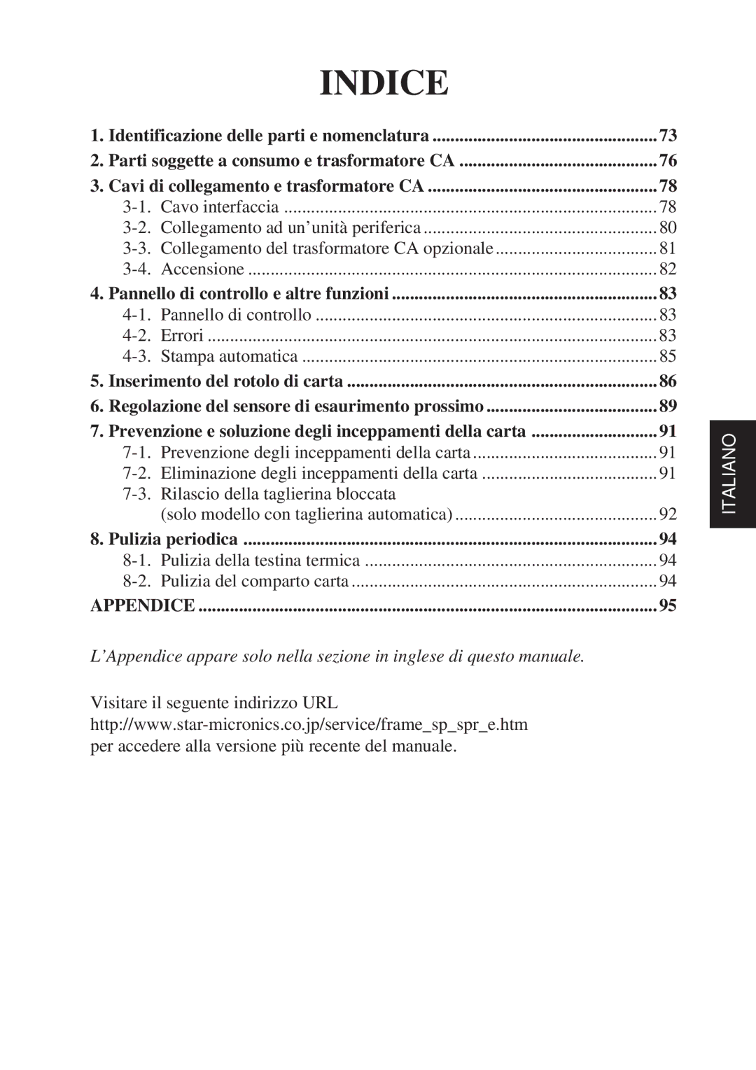 Star Micronics TSP600 user manual Indice 