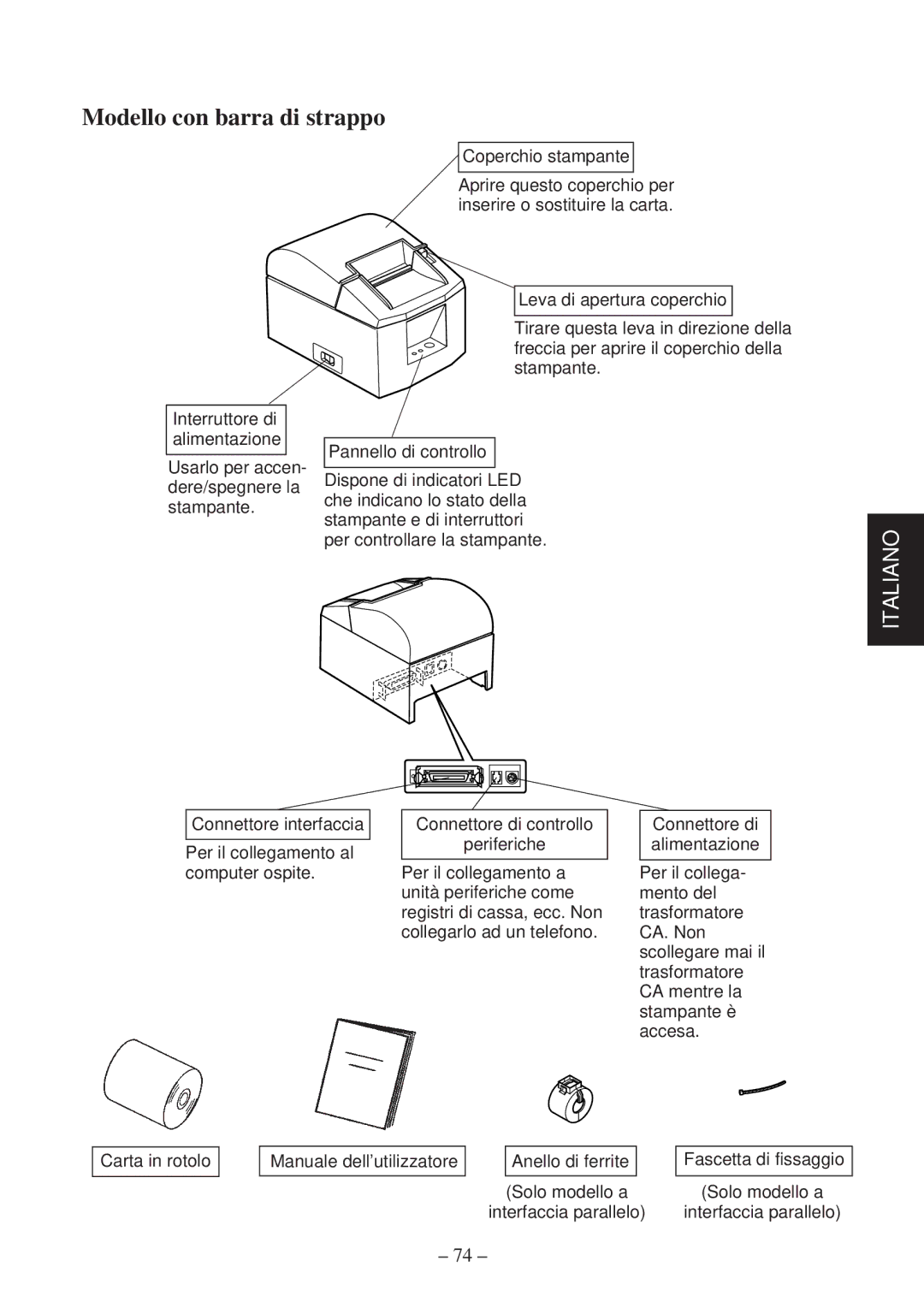 Star Micronics TSP600 user manual Modello con barra di strappo 