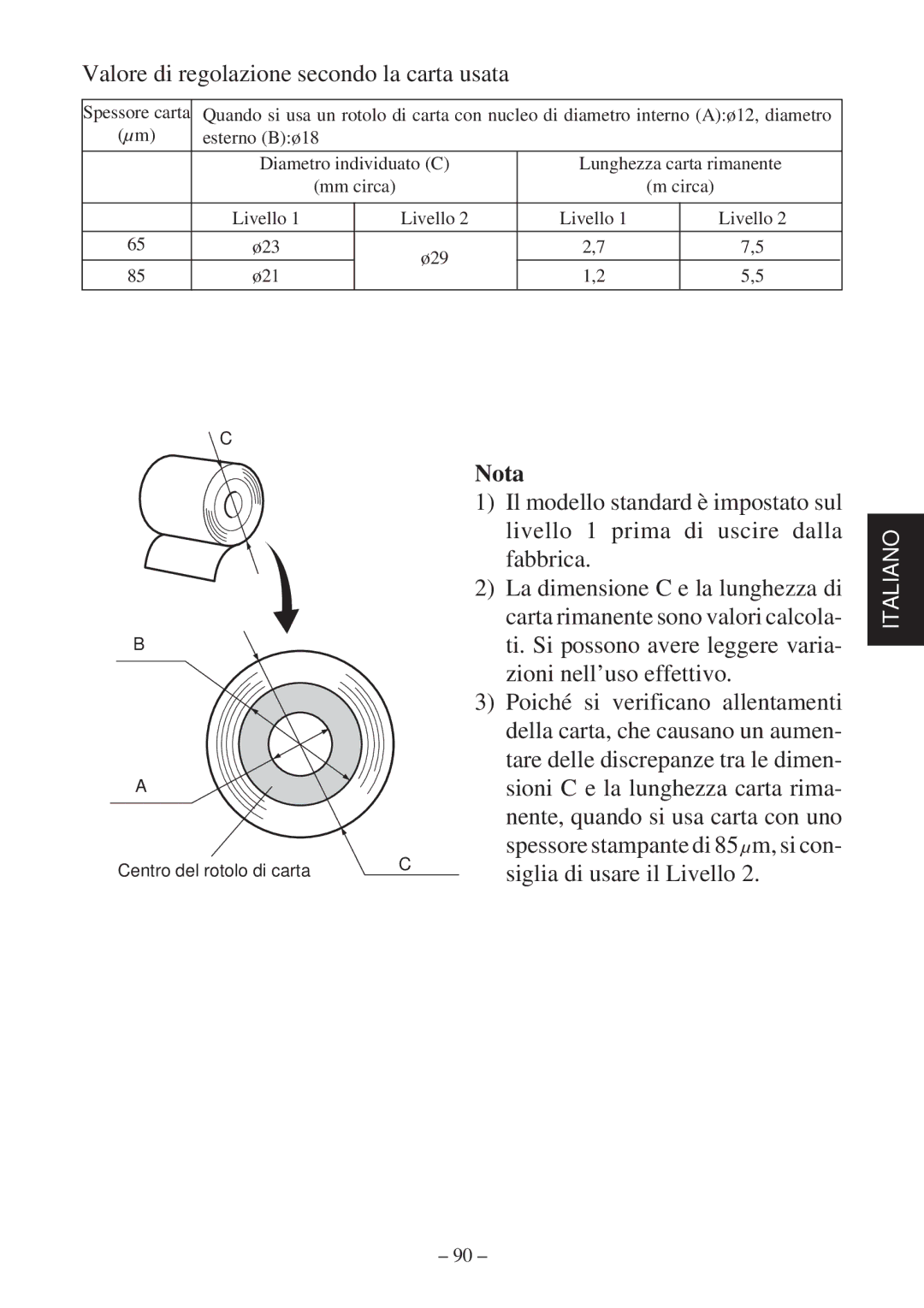 Star Micronics TSP600 Valore di regolazione secondo la carta usata, Il modello standard è impostato sul, Fabbrica 