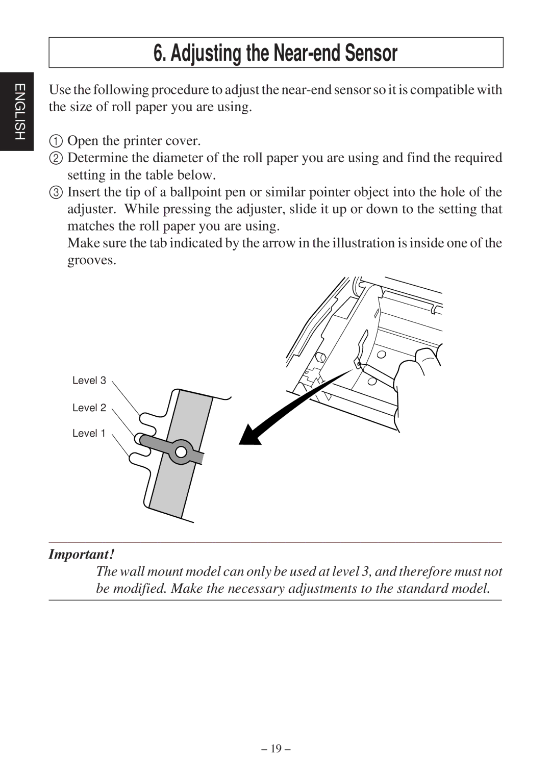 Star Micronics TSP800 user manual Adjusting the Near-end Sensor 