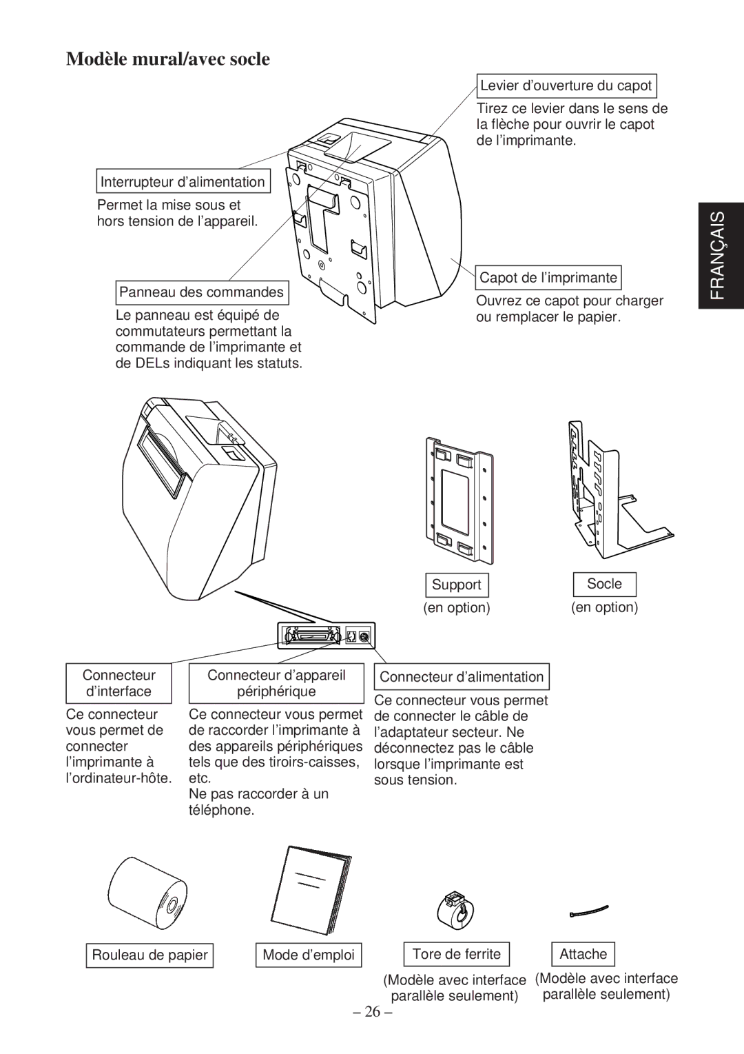 Star Micronics TSP800 user manual Modèle mural/avec socle 