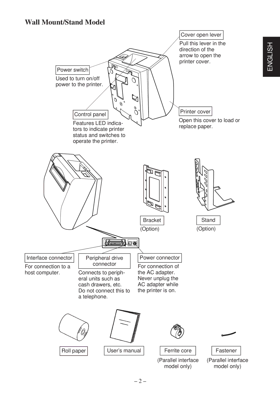 Star Micronics TSP800 user manual Wall Mount/Stand Model 