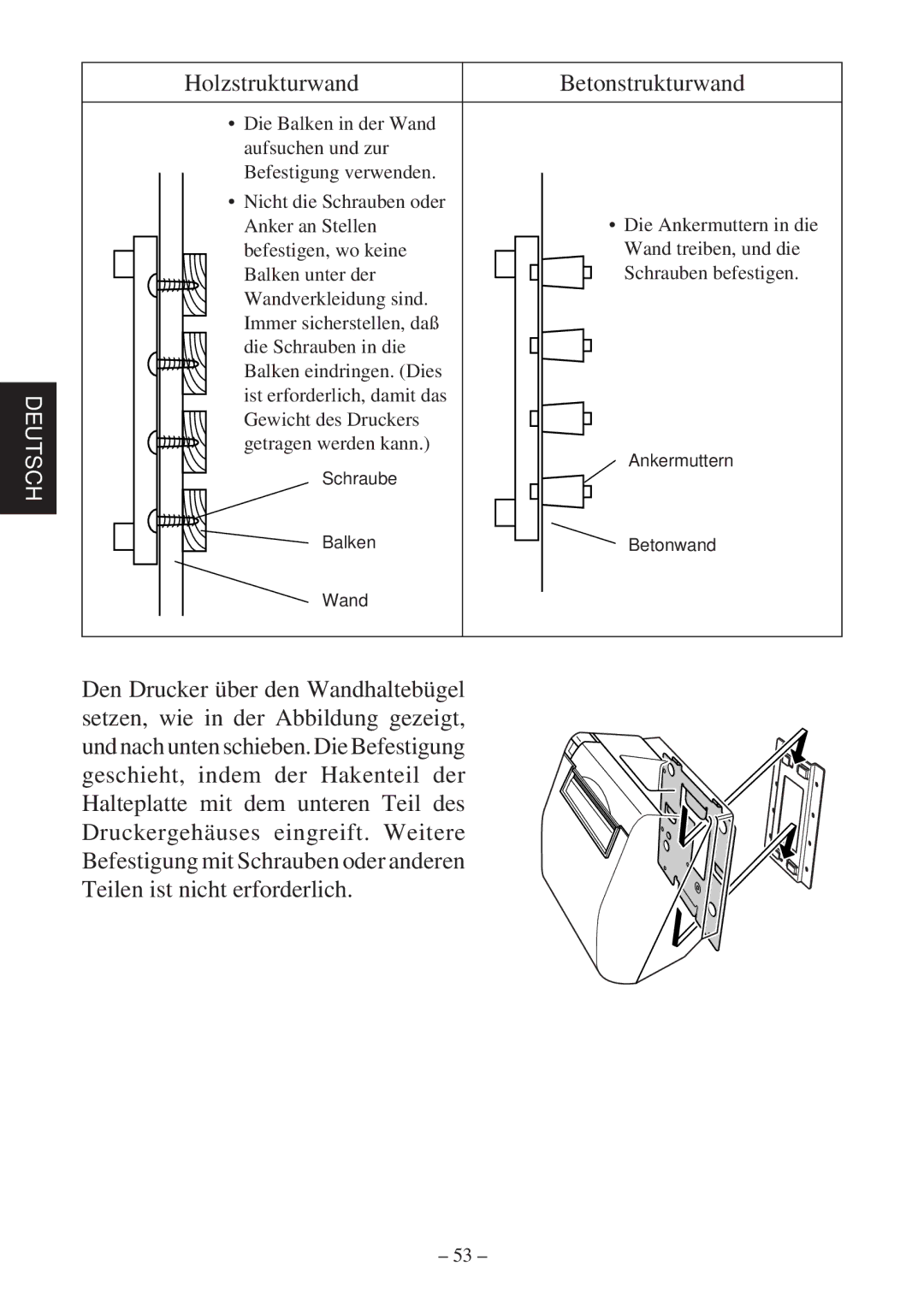 Star Micronics TSP800 user manual Holzstrukturwand Betonstrukturwand 