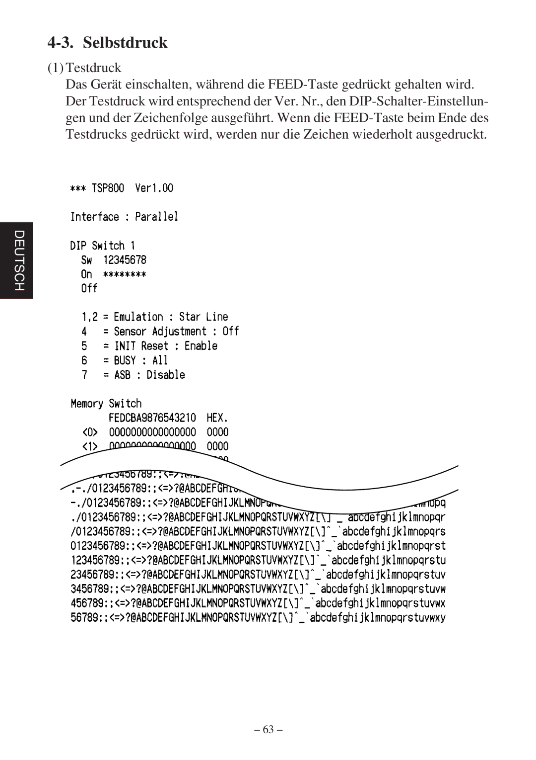 Star Micronics TSP800 user manual Selbstdruck, Testdruck 