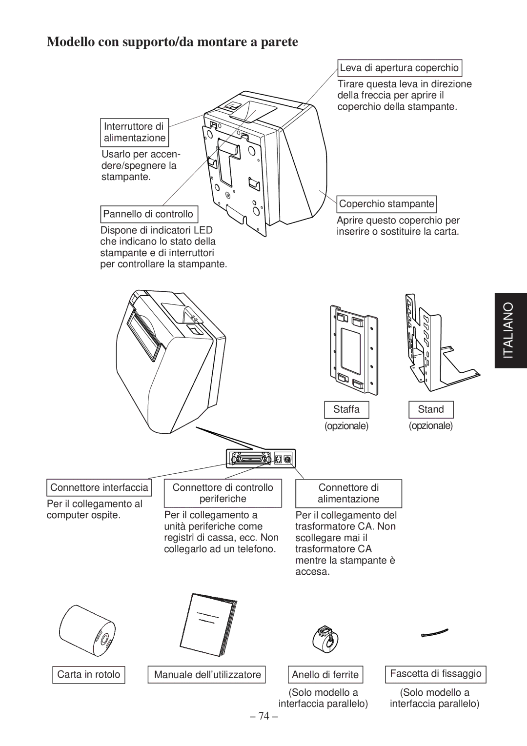 Star Micronics TSP800 user manual Modello con supporto/da montare a parete 